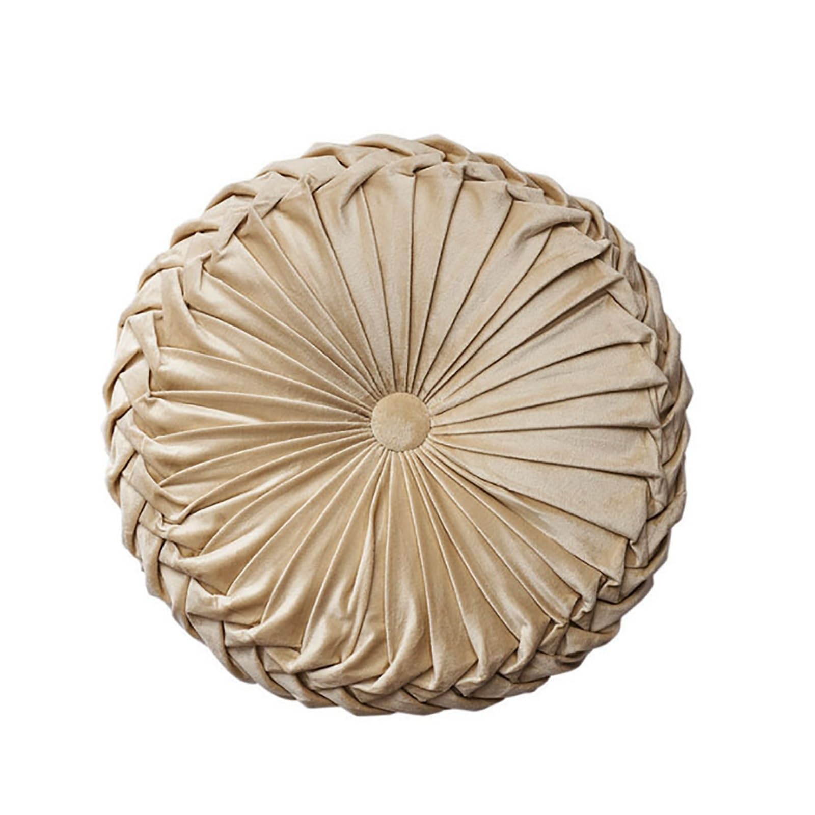 Fylldso Cojín Redondo De Calabaza, Cojín Plisado De Calabaza Hecho A Mano, Cojín Redondo De Terciopelo para Silla, Cojín Redondo Decorativo para Sofá, Cama, Silla, Piso, Coche.(Beige)