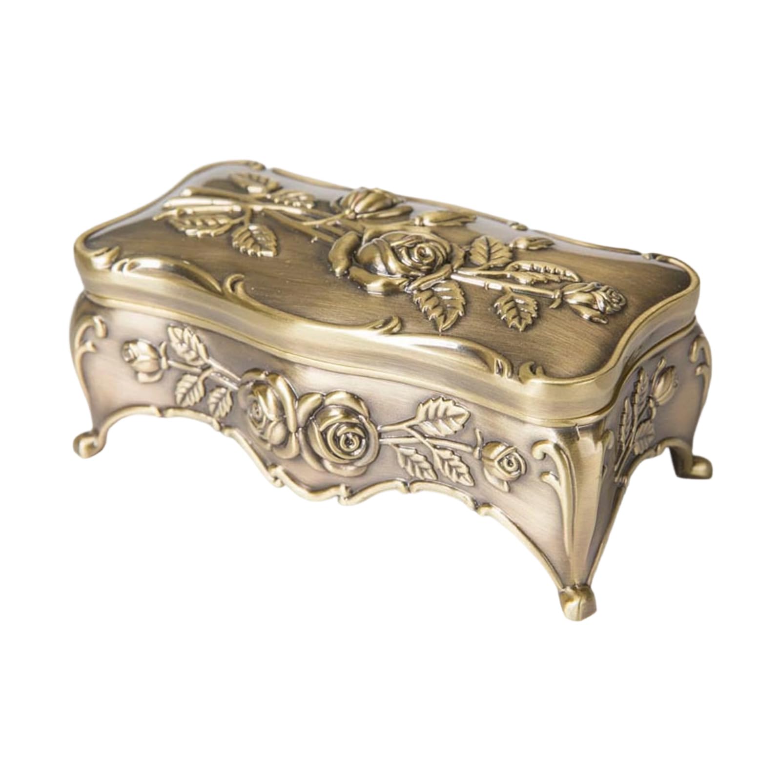 HDOYTXXM European Rose Engraved Metal Jewelry Box for Rings Necklaces Earrings with Soft Lining Elegant Jewelry Display Box
