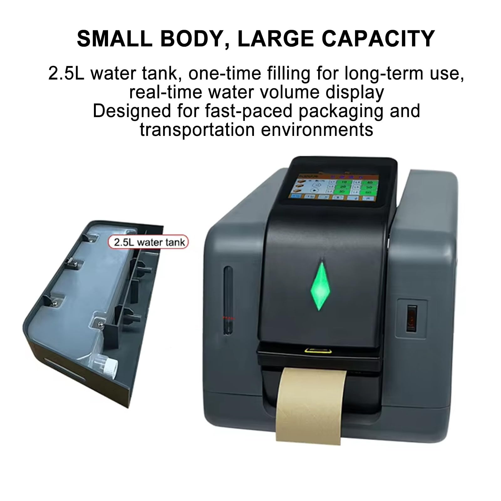 Cortador De Cinta EléCtrico, HumectacióN AutomáTica, Dispensador De Cinta Activado Por Agua Para Cintas Engomadas De 30 A 100 Mm De Ancho, Con 3 Modos De Trabajo De Longitud Preestablecida