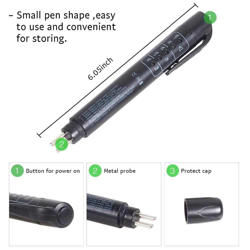 TMRBBesty Tester Liquido Freni,Tester Olio Freni,Penna Tester Liquido Freni,Tester del Liquido,con 5 LED Indicatore,Test Freni diagnostici Auto per DOT3 DOT4 DOT5,Escluse Le batterie