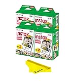 Fujifilm Instax Mini Twin Pack Picture Format Instant Daylight Film for Fujifilm Instax Mini Instant Cameras w/BuzzPhoto Microfiber Cleaning Cloth (4 Twin Packs (80 Sheets))
