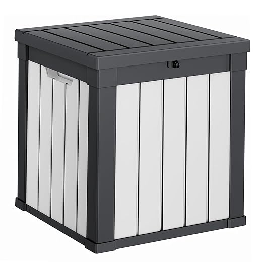 40 Gallon Resin Deck Box, Lockable Patio Outdoor Storage Box for Furniture, Garden Tools and Tools Storage, Waterproof Outside Storage Boxes - Black&White