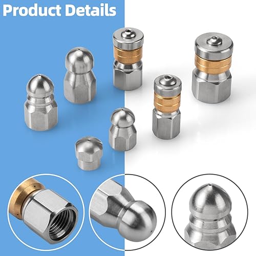 Miniatura 5 de Sconva Kit de cabezales de chorro, kit de boquilla de chorro de alcantarillado, botón giratorio, puntas de boquilla de limpieza de drenaje, kit de