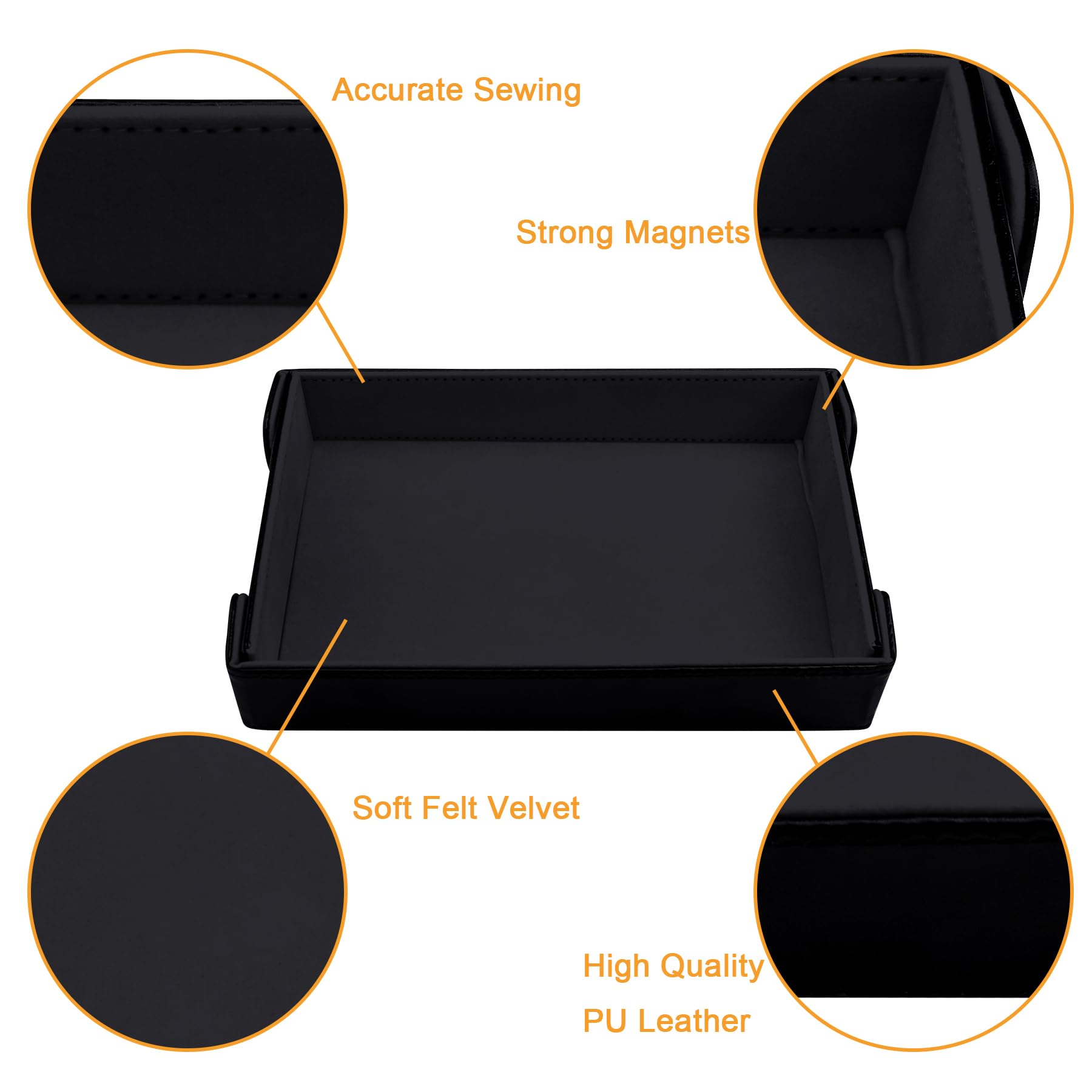SIQUK Magnetic Folding Dice Tray Rectangle Dice Rolling Tray Holder Storage PU Leather Foldable Box for D&D RPG Games, Black - Image 3