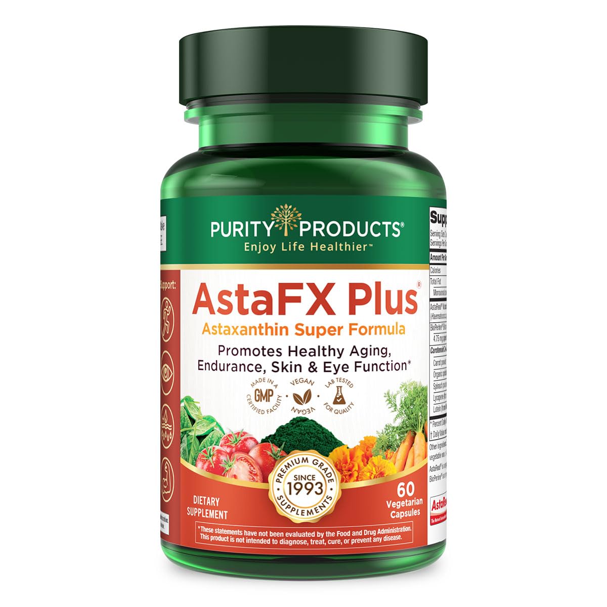 Purity Products AstaFX Plus - Astaxanthin Super Formula - 30 Day Supply from Supports Endurance - Promotes Healthy Skin - Supports Visual Health - Up to 6,000 Times More Powerful Than Vitamin C