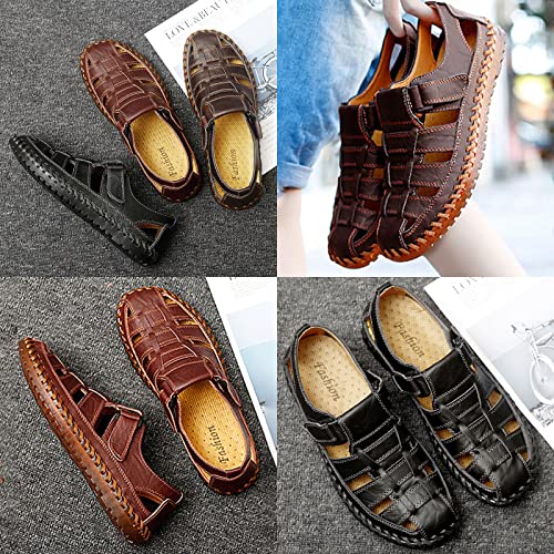 AngryMonkey Men's Closed Toe Fisherman Leather Sandals,Italian Hand-Stitching Comfy Breathe Memory Foam Outdoor Beach Shoes3