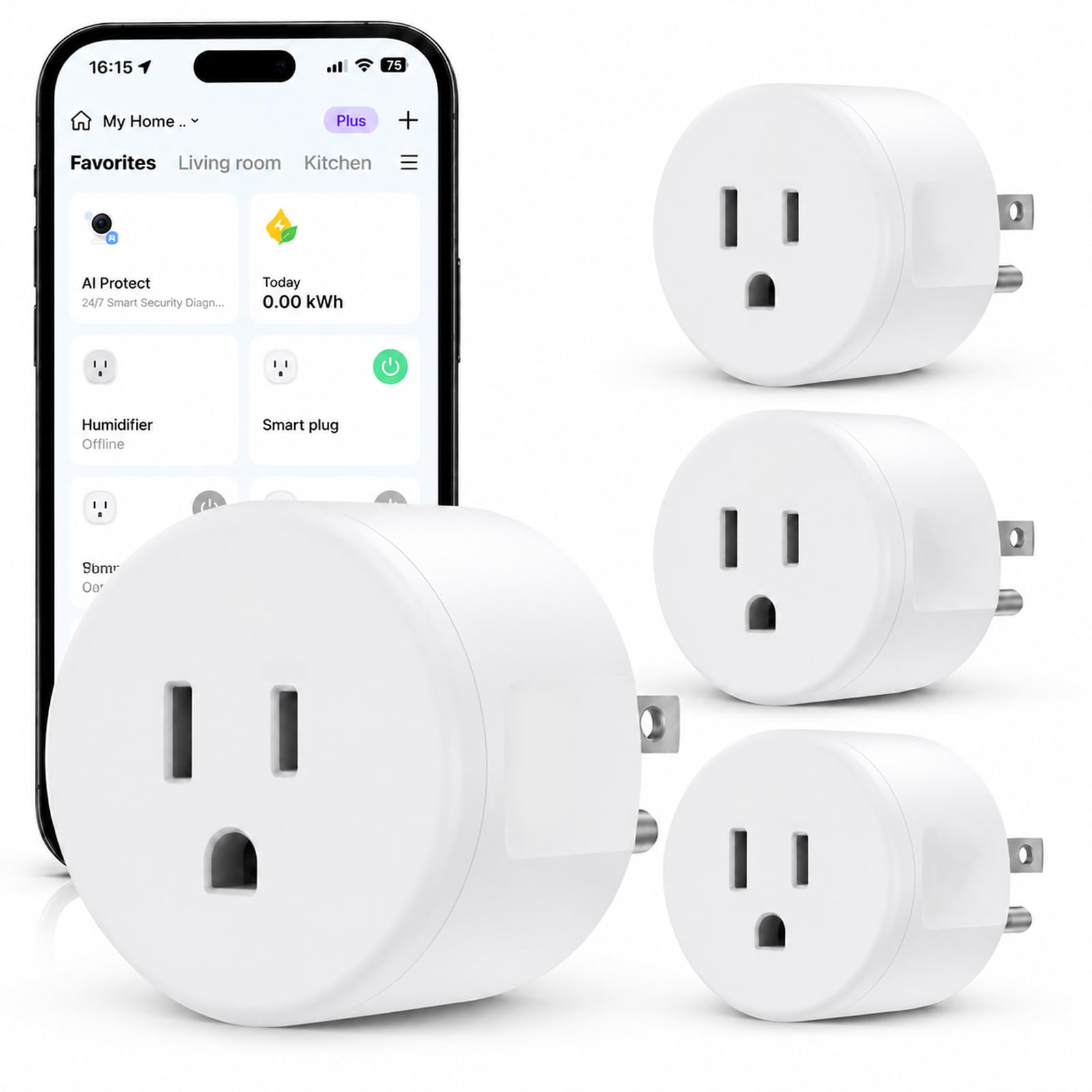 EIGHTREE Smart Home Socket with Remote Control & Timer Function, WiFi Plug for household appliances, No Hub Required, 2.4GHz WiFi Only Smart Plug WiFi Outlet Works with Alexa & Google Home, 15A, 4-Pack