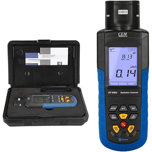 CEM T.ax Included DT-9501 Geiger Counter Nuclear Radiation Detector with Bluetooth Data Recorder 4 Type α, β, γ, and Χ Rays, Radiation Lab Geiger Counters Up to 4000 Data Storage