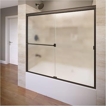 Basco Shower Door Classic Semi-Frameless Sliding Tub Door, 56-60 in. W x 57 in. H, 3/16 in. Obscure Tempered Glass, Oil Rubbed Bronze