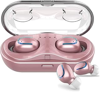 True Wireless Earbuds for Small Ears, Bluetooth Headphones 48h Playtime IPX7 Waterproof Sport Headphones in-Ear, with Mic Noise Cancelling for iPhone/Samsung/Galaxy for Men Women Rose Gold
