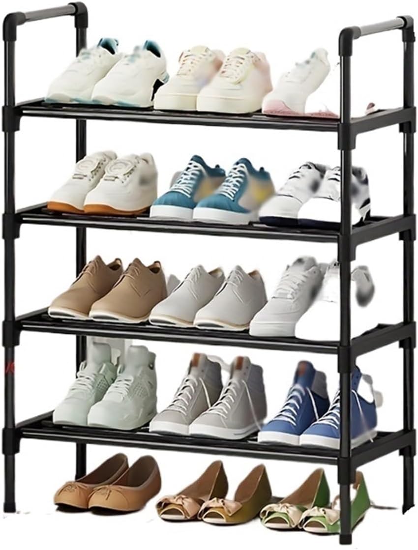 Metal Shoe Rack Stackable Organizer Freestanding Black Space Saving Storage for Closet Bedroom Indoor Outdoor Use(4 Layers)