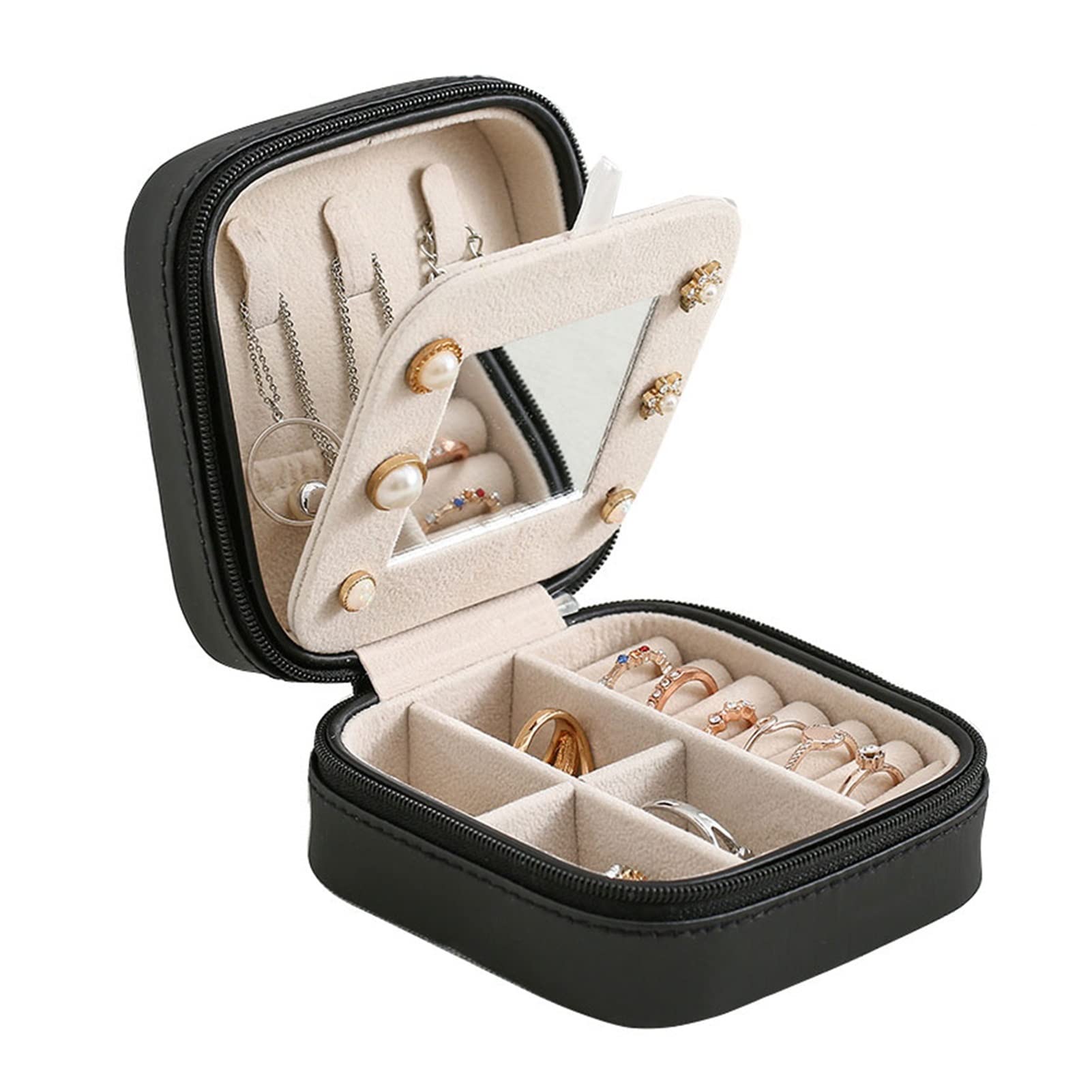 Scatola portaoggetti per Gioielli in Pelle PU a 2 Strati, collane, Orecchini, Anelli, Custodia per espositore per Donne, con Specchio, Piccolo Regalo