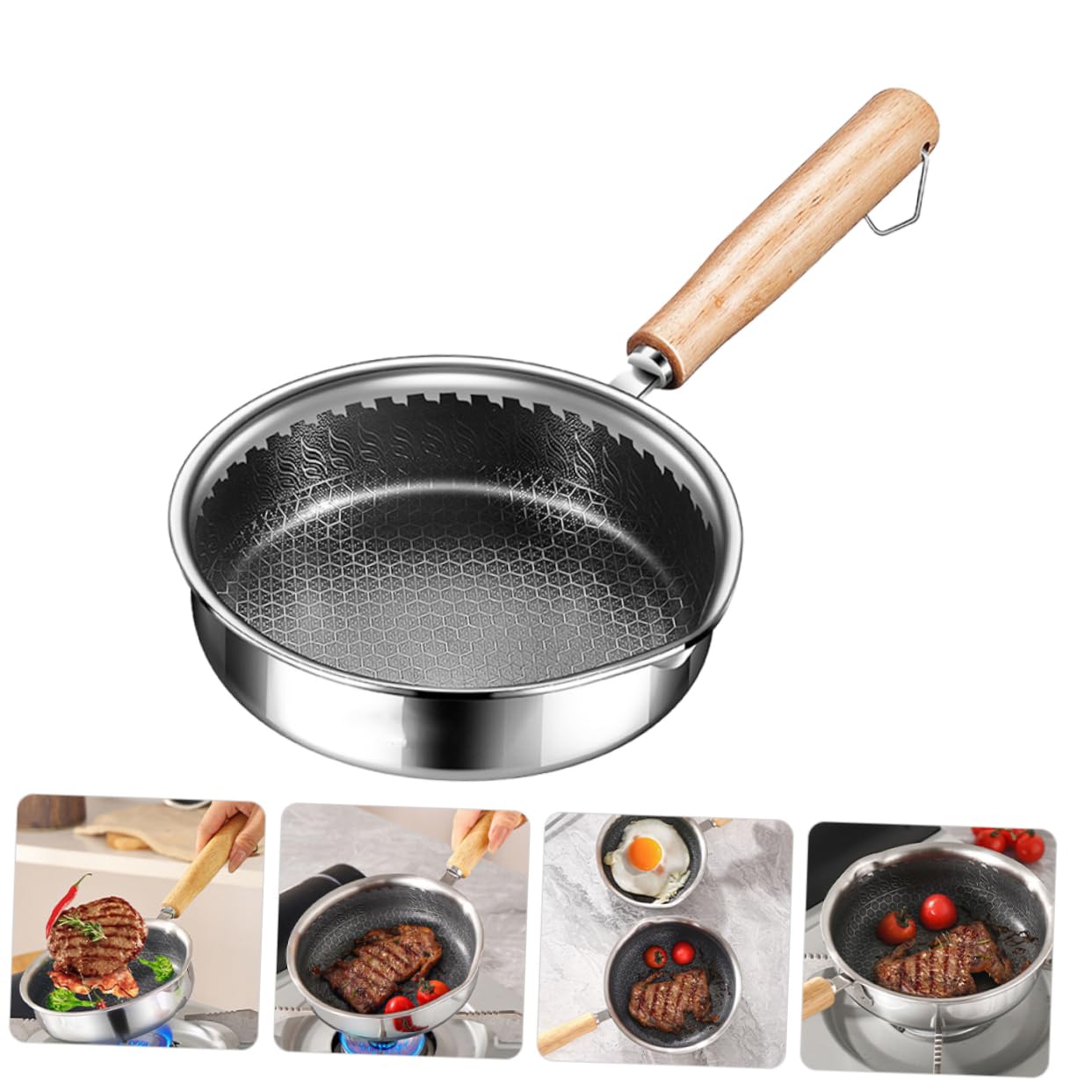 ULTECHNOVO Padella Antiaderente Per Uova 16 Cm in Acciaio Inossidabile 316 Con Fondo Piatto a Nido D’ape Per Colazione e Friggere, Impugnatura Ergonomica, Alta Distribuzione Del Calore