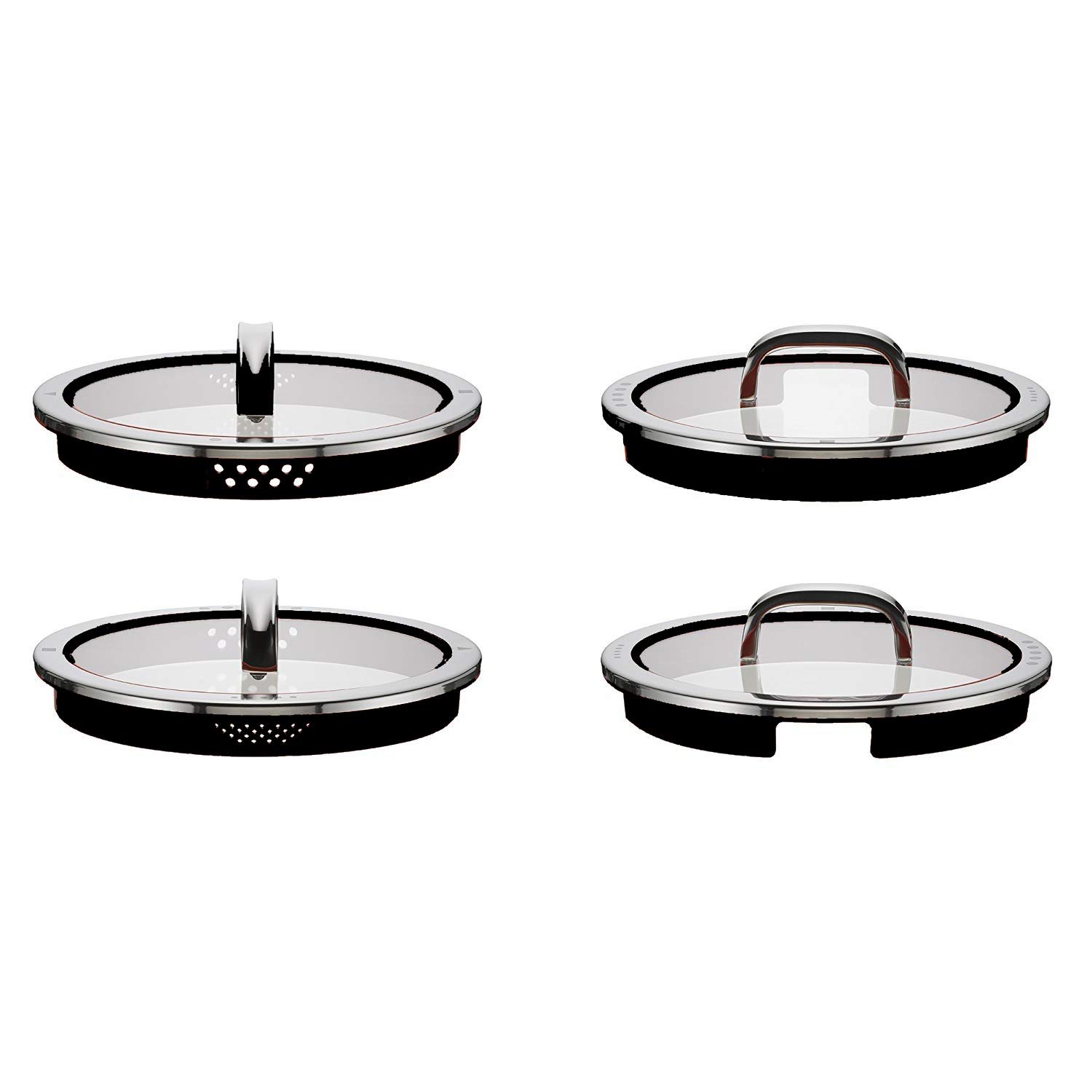 WMF Function 4 Topfdeckel 20 cm, Glasdeckel mit 4 Abgießfunktionen, Glas, Silikon, Cromargan Edelstahl poliert, schwarz