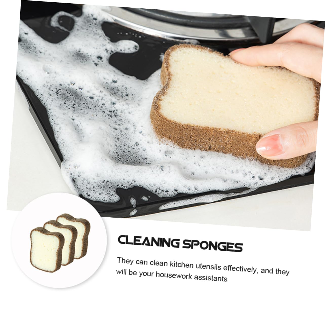 Éponge de Nettoyage Toast 6 Pièces en Mousse Lavable Réutilisable