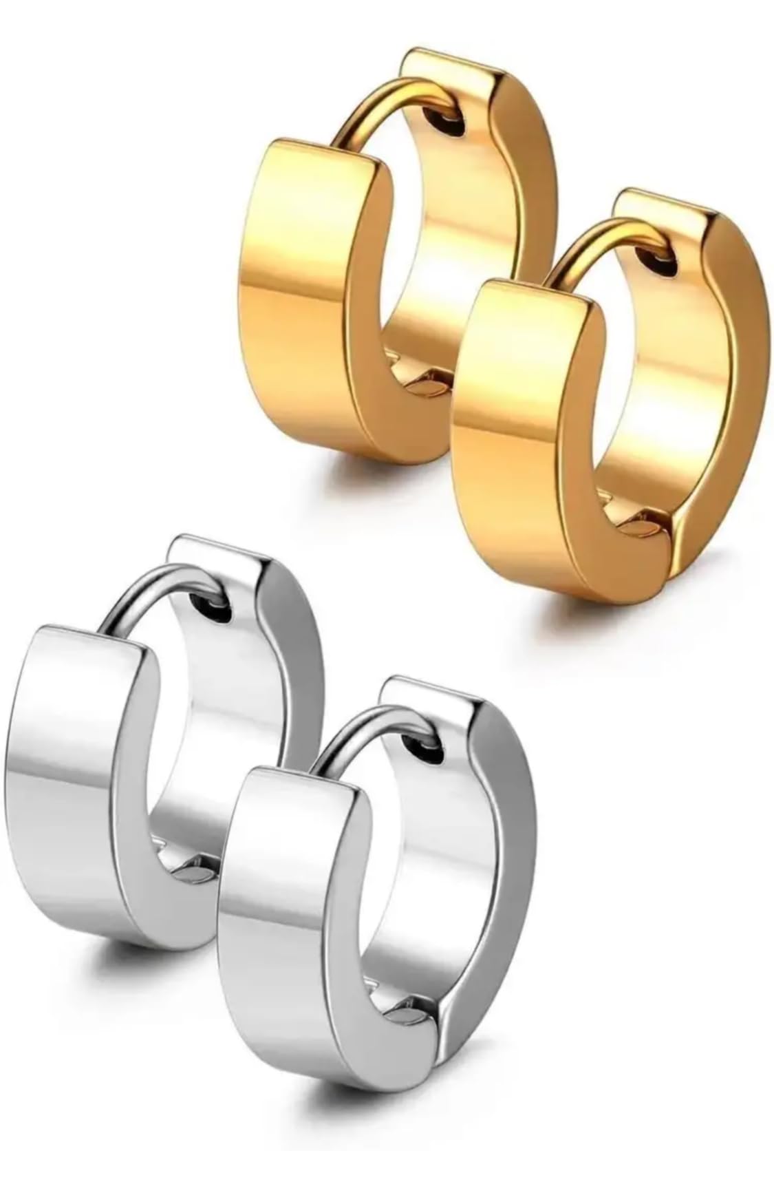 TRENDY Stainless Steel Mens Earrings Gold & Silver Piercing Clip On Bali,Stud Hoops Earing Multicolor Earrings Combo for Women Girls men boys Unisex,2 pairs-image-49