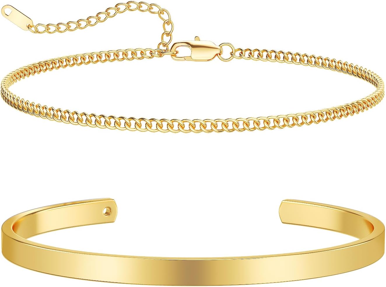 Stackable Bracelets for Men - Dainty 925 Sterling Silver/14K Gold Plated Cuff Snake Box Cuban Link Chain Bangle Bracelet Set Mens Jewelry
