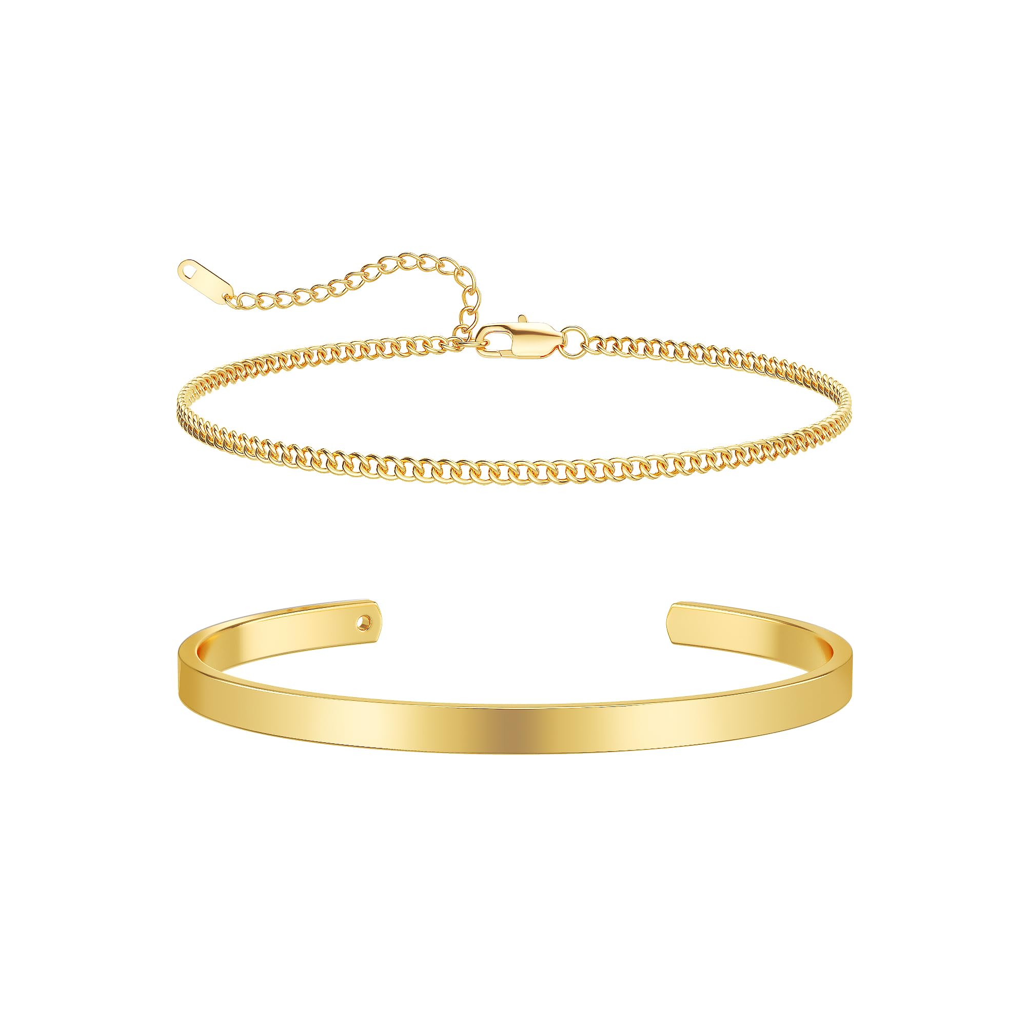 Stackable Bracelets for Men - Dainty 925 Sterling Silver/14K Gold Plated Cuff Snake Box Cuban Link Chain Bangle Bracelet Set Mens Jewelry