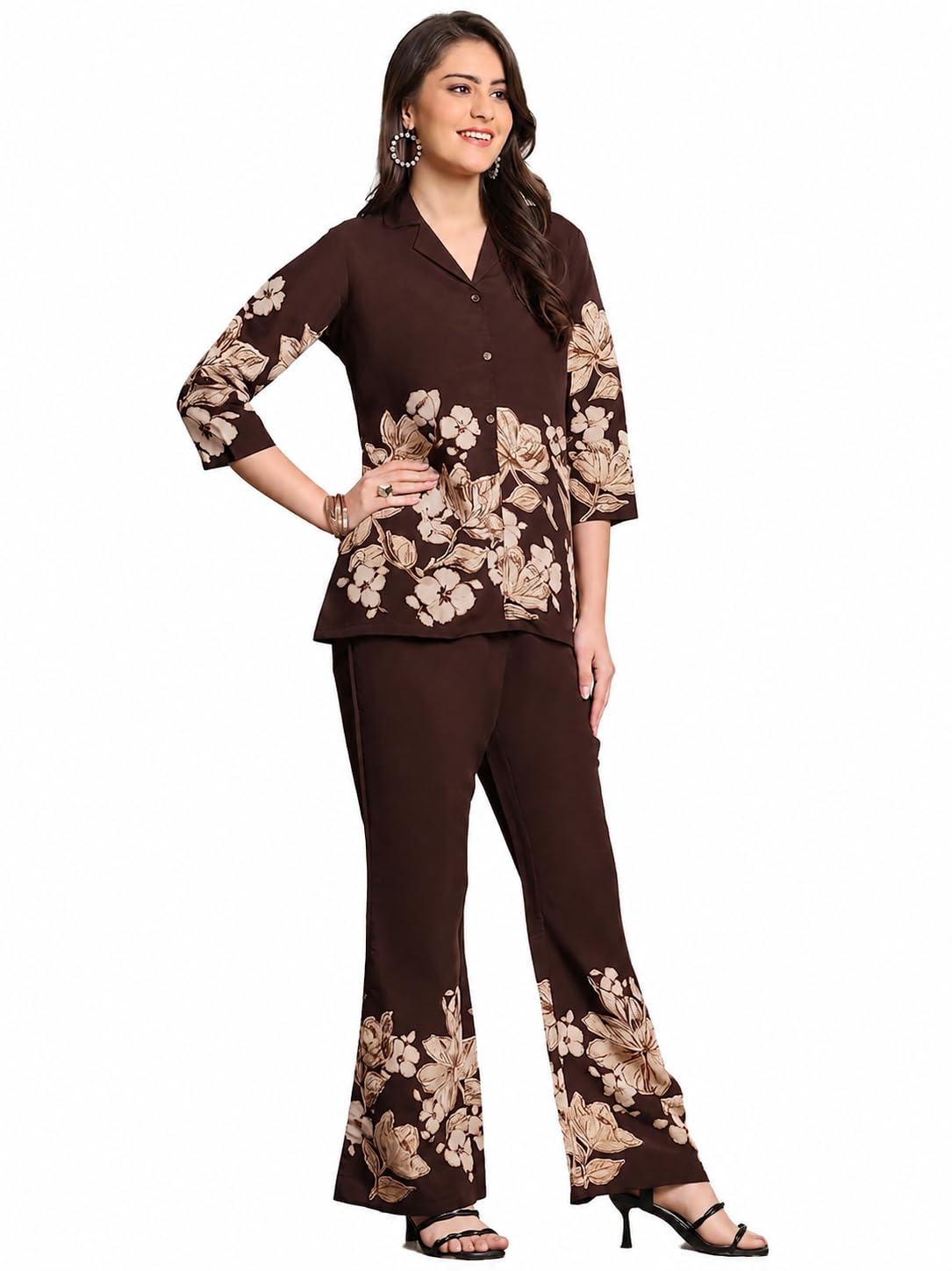 Women Floral Printed Co-Ord Set|Stylish Shirt Top with Wide Leg Palazzo Pants|Casual Western Matching Outfit-picture-42