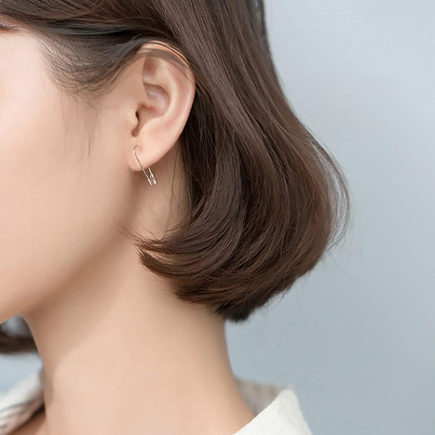 Reffeer 925 Sterling Silver Safety Pin Earrings Hoop for Women Teen Girls Paperclip Earrings Hoop Pin Cartilage Earrings - Image 2