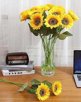 Laelfe Artificial Sunflowers Large 6 Pieces 60cm Long Stems