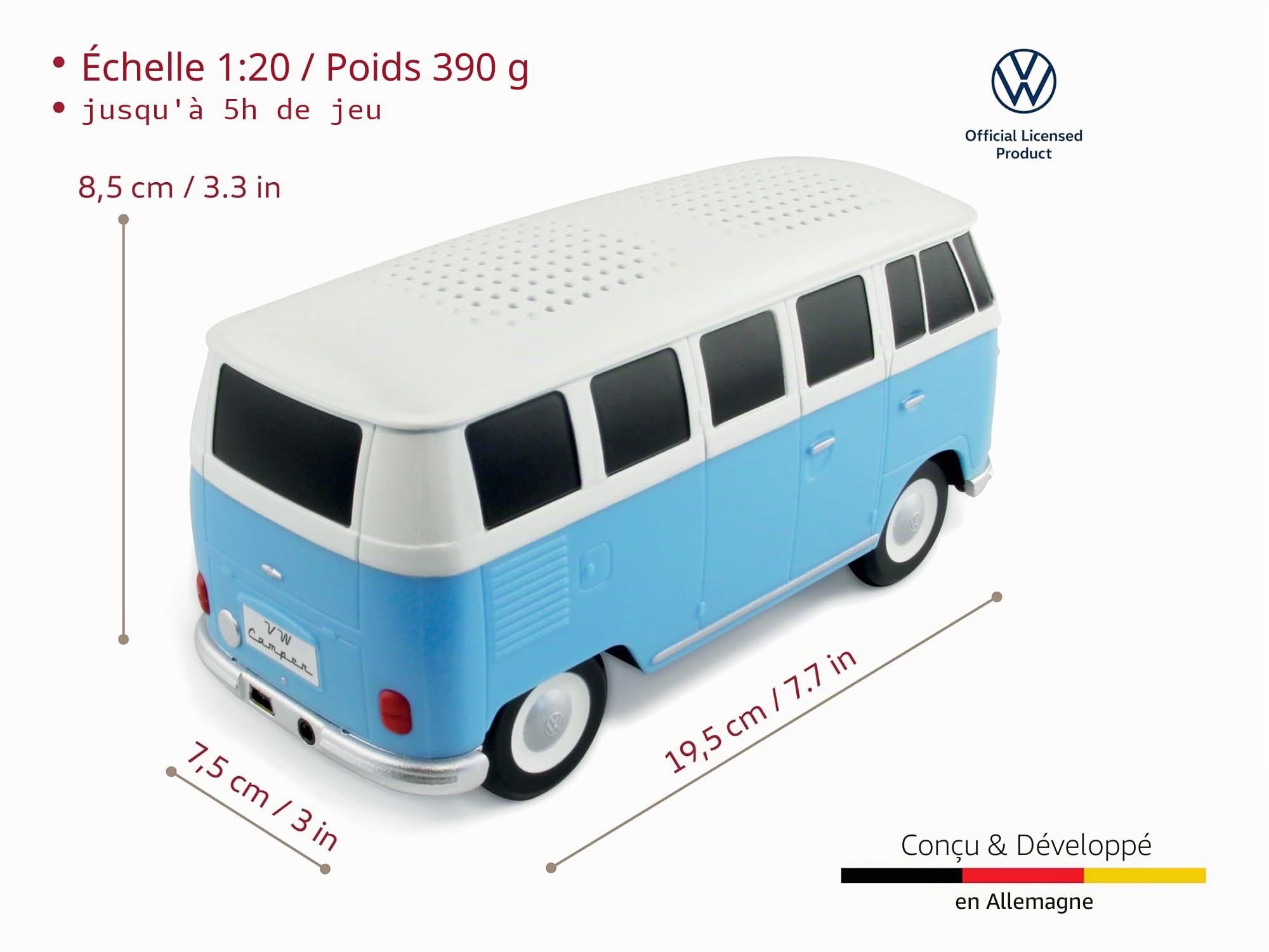Brisa VW Collection - Enceinte Bluetooth Portable sans Fil Volkswagen Combi T1 (Échelle 1:20/Classic Combi/Bleu)