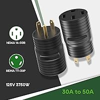 Vista 3 de RVGUARD Enchufe adaptador RV de 30 amperios a 50 amperios, adaptador de corriente eléctrica NEMA TT-30P a NEMA 14-50R