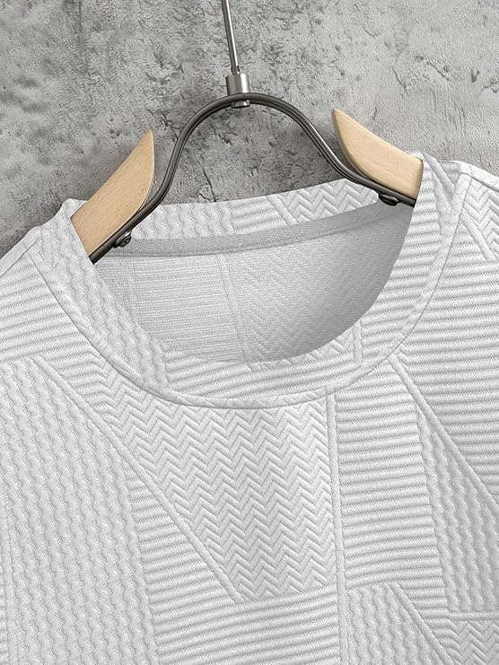 Image of GRECIILOOKS Full Sleeve T Shirt for Men | Casual T-Shirts for Man|Poly Cotton Textured Oversized Fit T-Shirt | Round Neck T-Shirt's