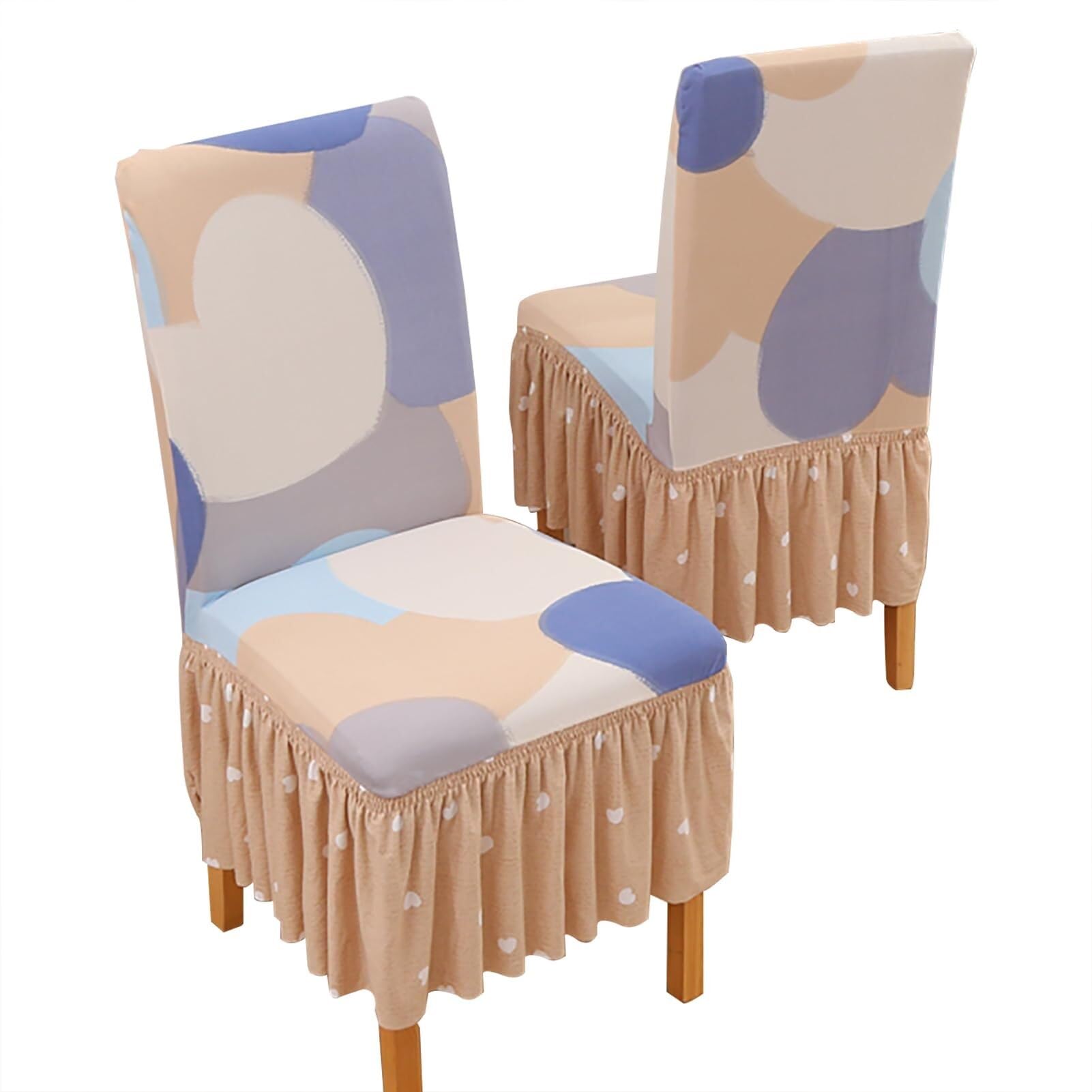 NMVAWIPT Dining Chair Covers With Skirt, Stretch Milk Silk Slipcovers, Full Protection, Fits Most Dining/Kitchen Chairs(1,2Pcs)