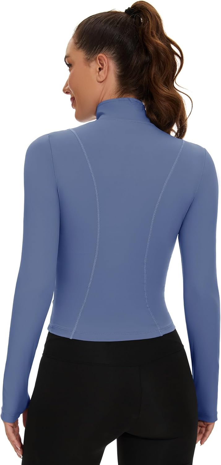 Loovoo Women's Cropped Workout Jacket Zip Up Athletic Jackets Slim Fit Lightweight Running Sports Track Jacket 2025 - Image 4