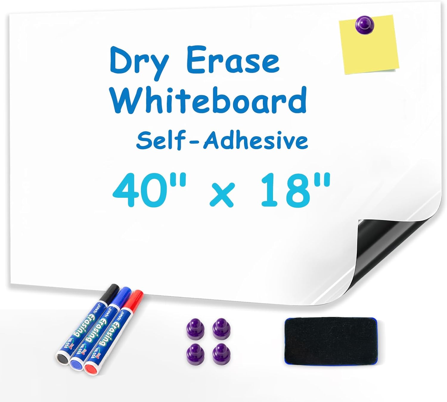 YOUNGJQ Magnetic Dry Erase Board Paper for Wall Self Adhesive Whiteboard White Board Sticker 42" x 24" for Office Home Playroom with Starter Kit