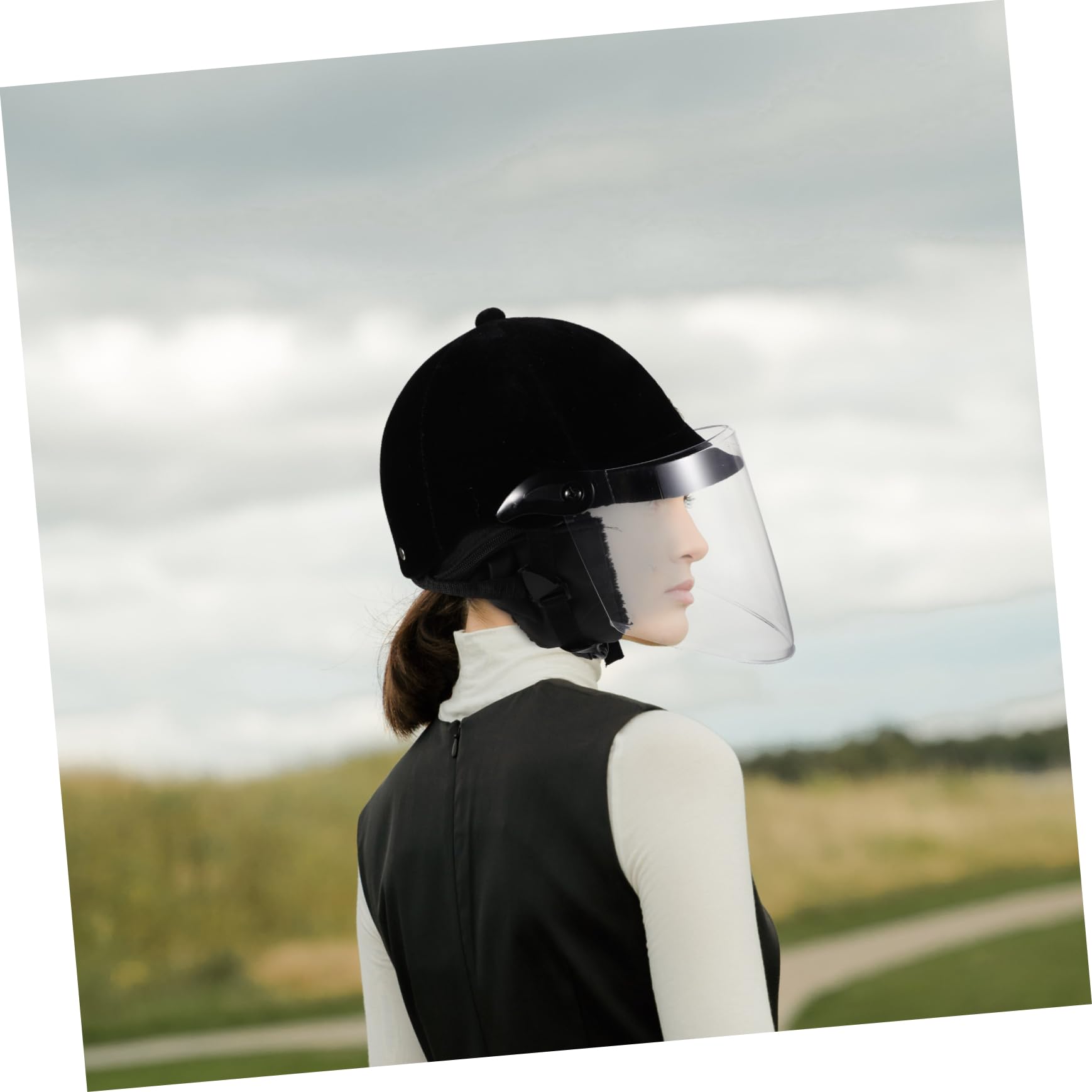 Casco da Equitazione Uomo Donna Protezione Completa Velluto Plastica Nero Adatto Sport Equestri e Ciclismo