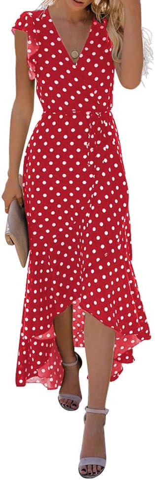 2026 Women's Spring Summer Boho Floral Print V-Neck Faux Wrap Maxi Dress for Wedding Guest, Graduation, Party