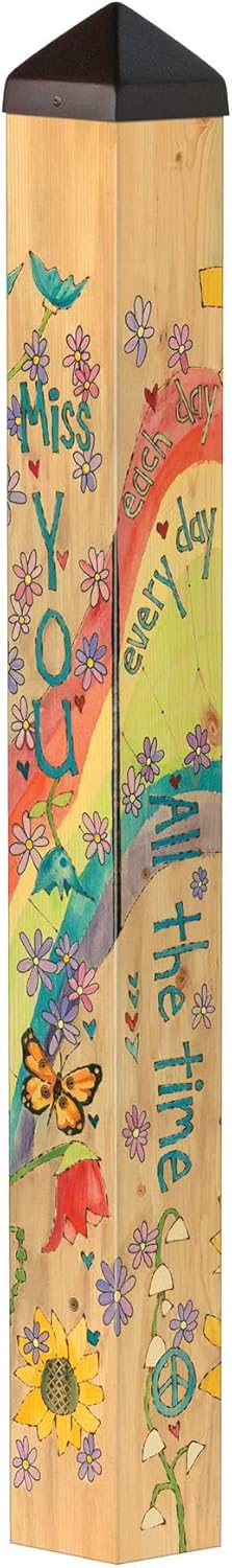Studio M Art Pole Outdoor Decorative Accessory for Landscaping, Gardens, and Yards, 40 Inches Tall Weather Resistant PVC with Vinyl Wrap, Miss You