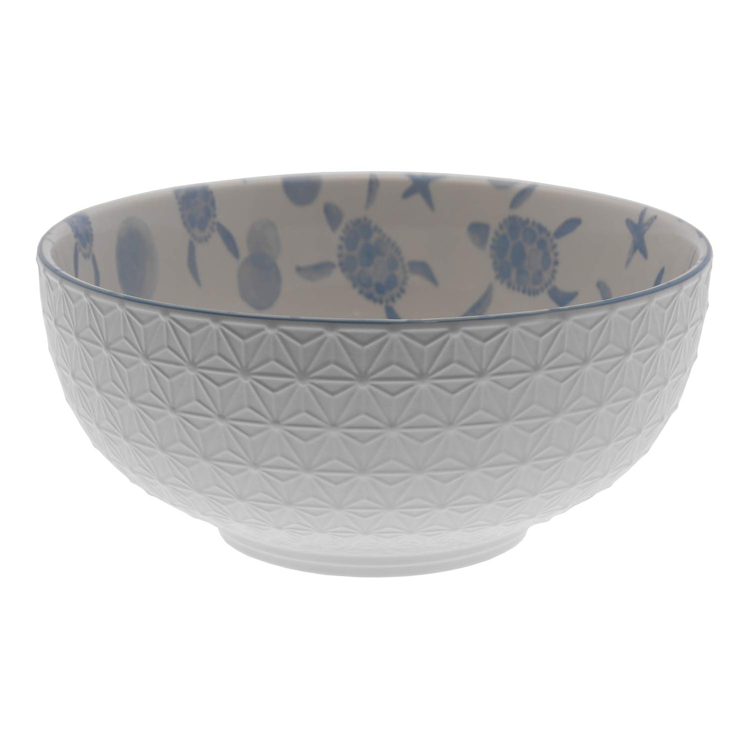 DRW Set di 4 insalatiera in ceramica con disegni in bianco e blu 20,3 x 20,3 x 9,4 cm