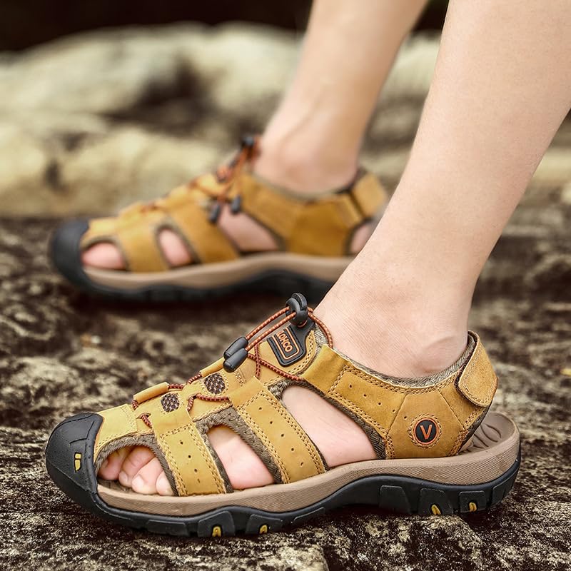 Men's Leather Sandals Big Size Beach Shoes with Adjustable Buckle - Comfortable Outdoor Footwear for Wide Feet, Summer Casual Slip-On Design2