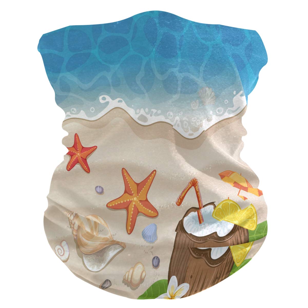 MOYYO Summer Beach Seashell Face Sun Dust Mask Bandanas Seamless Elastic Head Wrap Neck Gaiter Magic Scarf Headband for Festivals Running Cycling Indoor Outdoor Sport