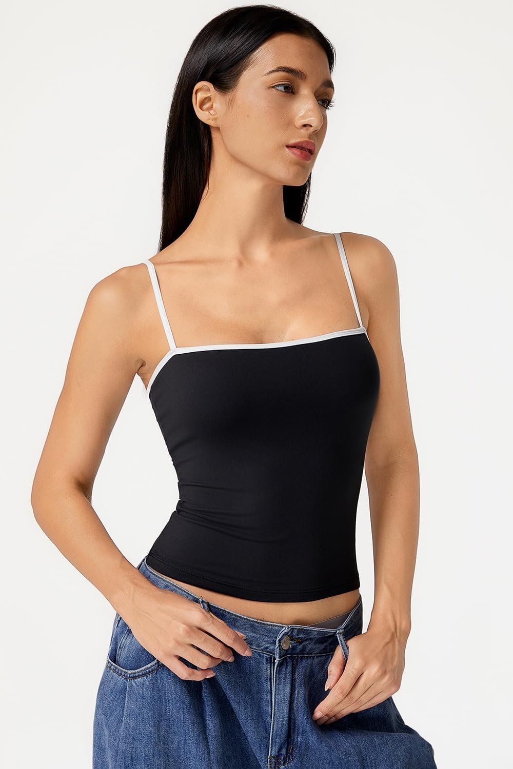 QINSEN Women's Double Lined Basic Tank Top Adjustable Spaghetti Straps Sleeveless Camisole Shirts - Image 3