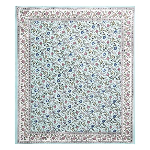 Image of Living Roots Jaipuri Hand Block Print Double Cotton Bedsheet & 2 Pillow Covers, for Mattress Upto 8 inches Thick, No Colour Bleeding, Blue Colour, Super King Size 96 * 104 inches, 150TC (574-B)