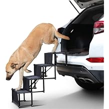 Adjustable Lightweight Upgraded Pet Dog Ramp for Car or SUV Couch and High Bed Portable Ladder Stairs with 4 Steps Folding Accordion Design with Metal e