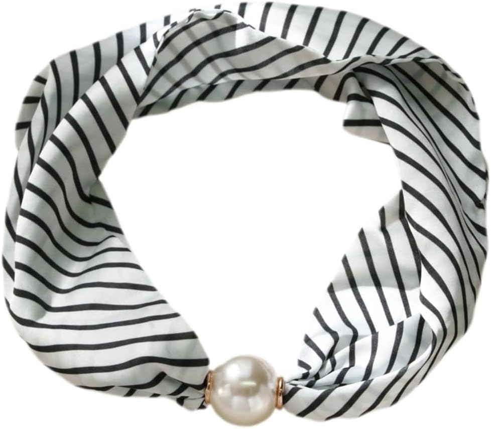 MIFYNN Silk Scarf Necklace for Woman Trendy Black and white Scarf Necklace with Charm Formal Costume Prom Jewelry Gift