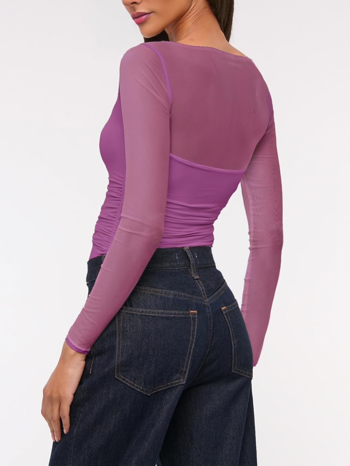 Lrady Womens Mesh Sheer Tops Sexy Boat Neck Summer Going Out Party Clubwear Shirts - Image 2