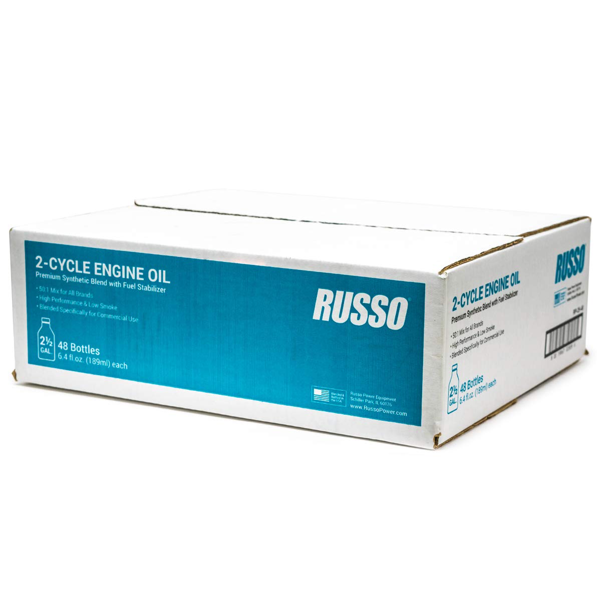 Case 48 Bottles Russo Synthetic Blend 2 Cycle Oil 6.4 Oz 50:1 Mix 2.5 Gallon