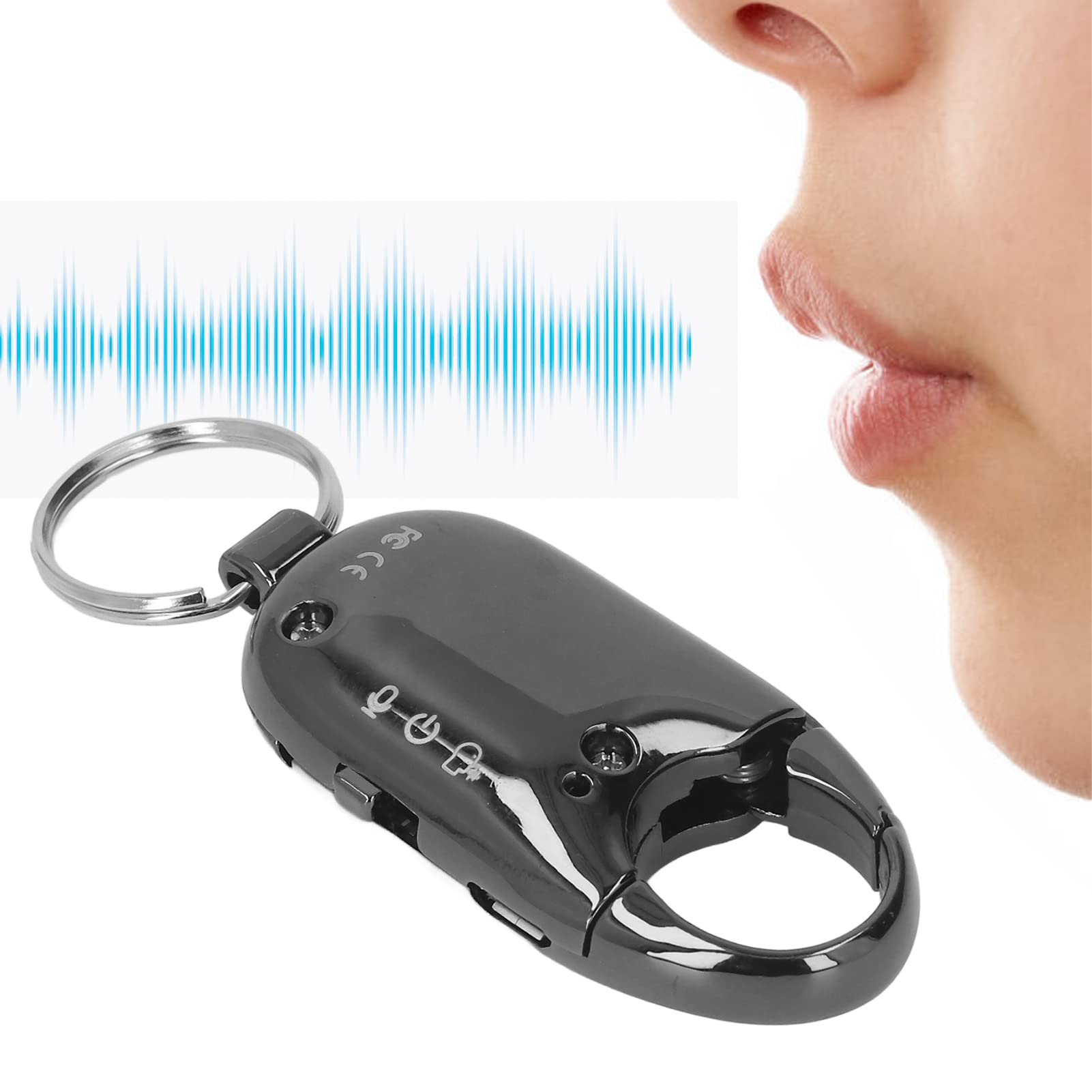 Portachiavi registratore audio in lega di alluminio con memoria interna da 16 GB, tempo di registrazione continua di 15 ore e modalità di attivazione vocale, formato WAV, (Nera)