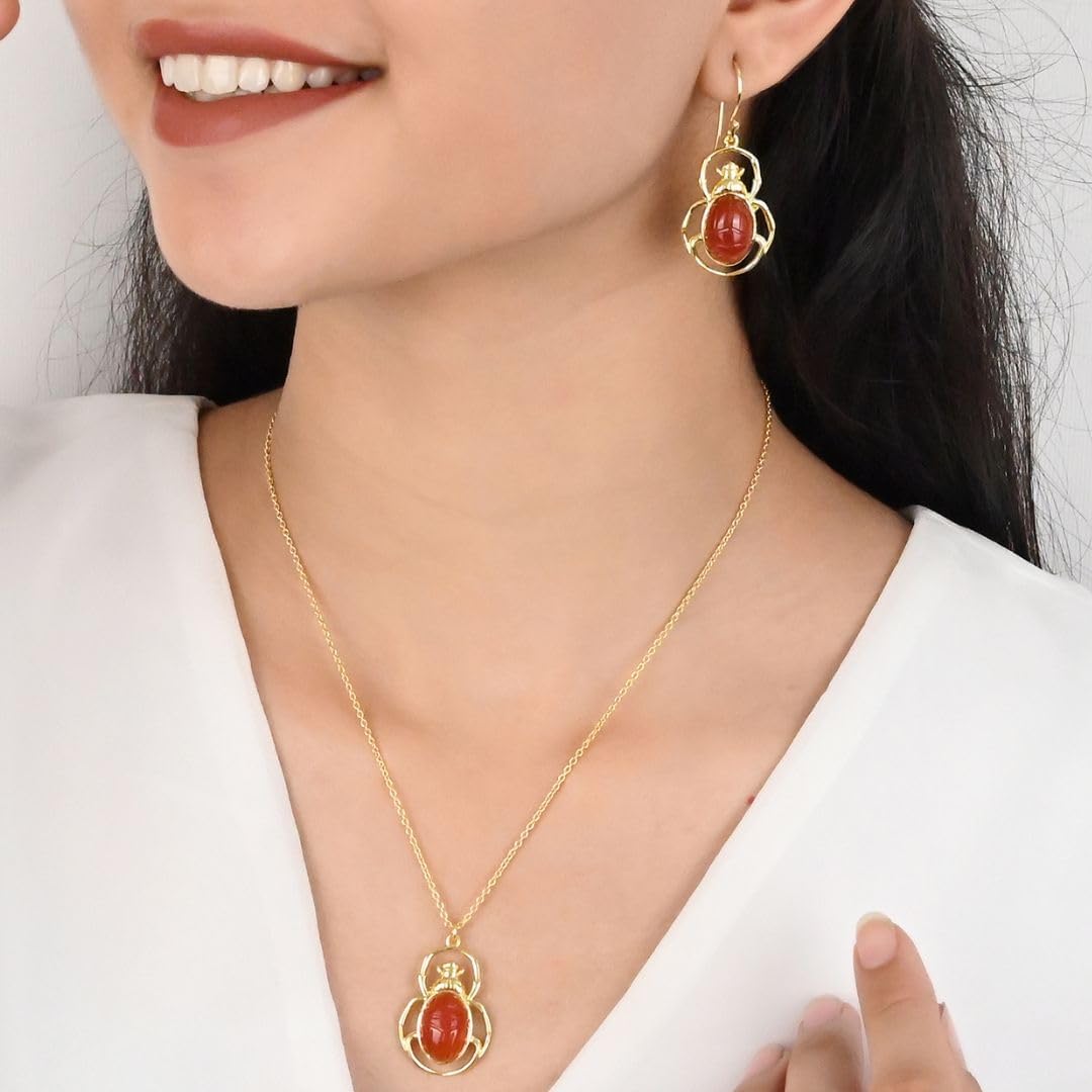 Gempires Gemstone Sacred Egyptian Scarab Beetle Pendant Necklace, 30x20 mm, 14k Yellow Gold Plated, Adjustable 16+2 Inch Chain, Unique Jewelry for Women - Image 4