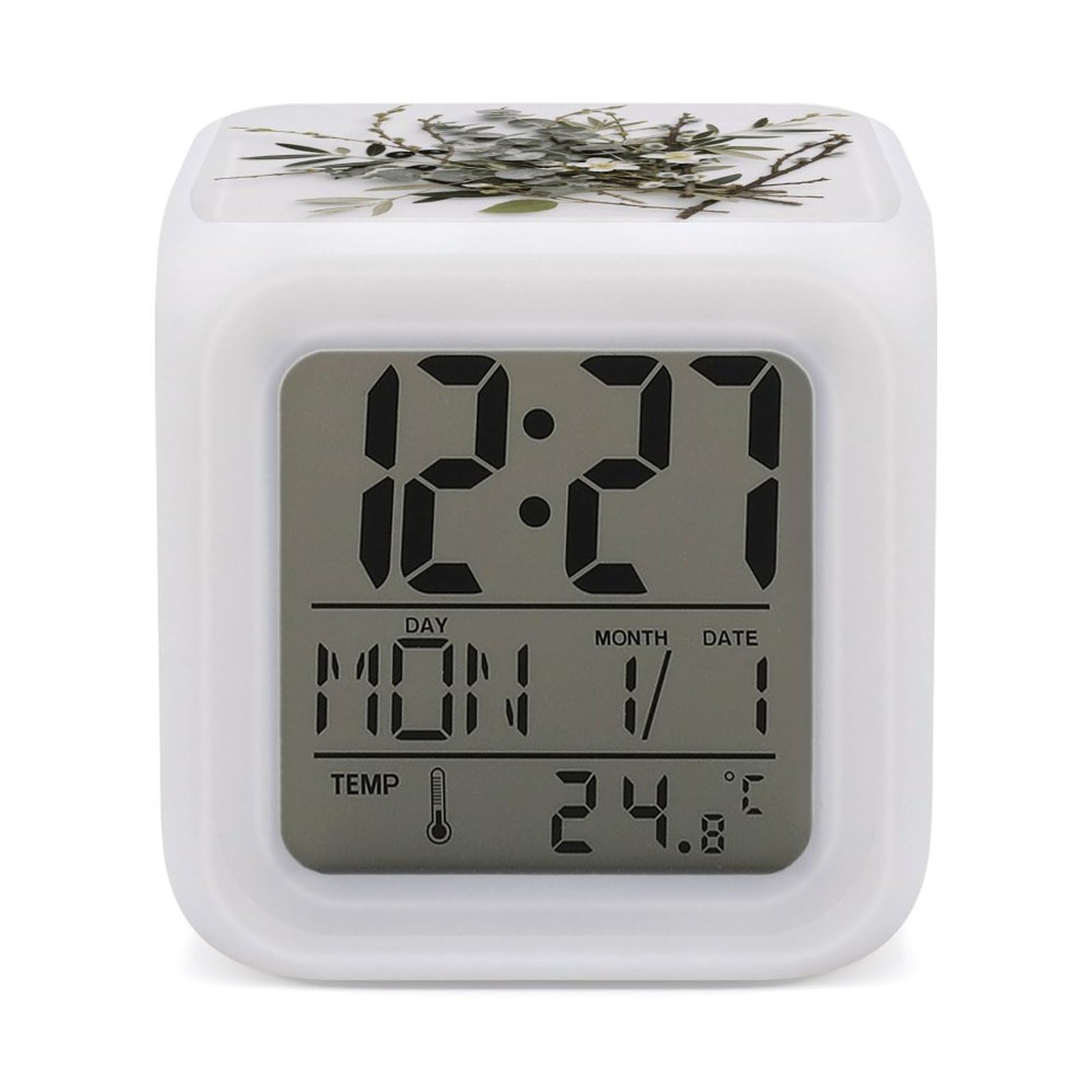 Reloj despertador blanco con luz de noche para un despertar natural y moderno