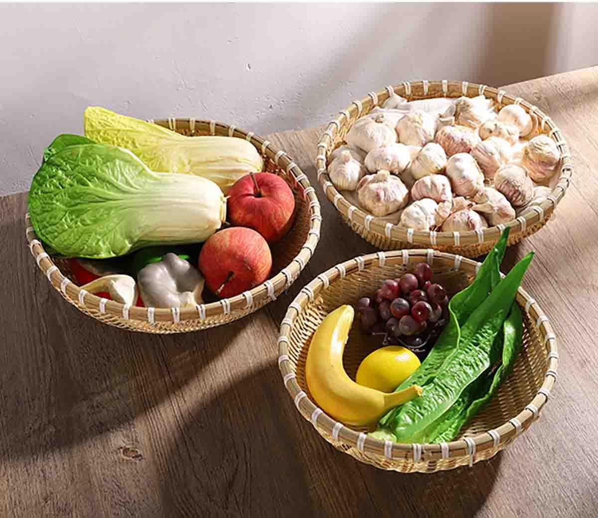 Amazon | Hanshanyan 竹かご 編んだ竹編みちりとり 丸型ちりとり 農家