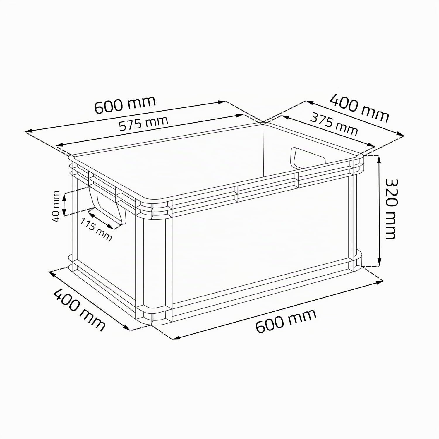 3 x 64 L Lagerkiste Euro Box Stapelbox Transportbox Palettenbox Kiste grau