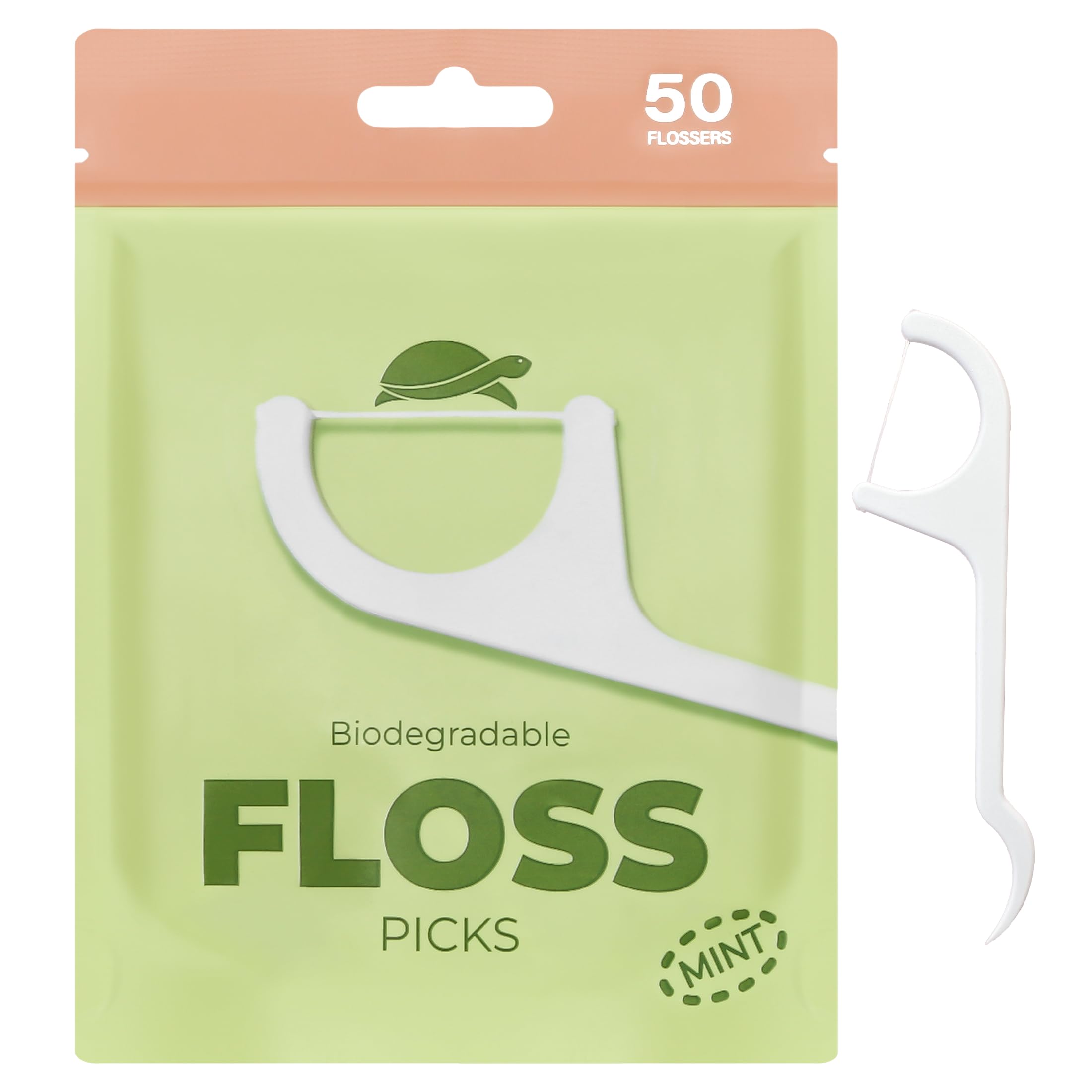 Sea Turtle Dental Floss Picks - Corn Starch Handle - Thin Thread Tooth Flossers - Mint 50
