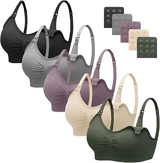Nursing Bra 5 Pack Womens Maternity Breastfeeding Bra Seamless Wireless Sleep Bra with Bra Extenders